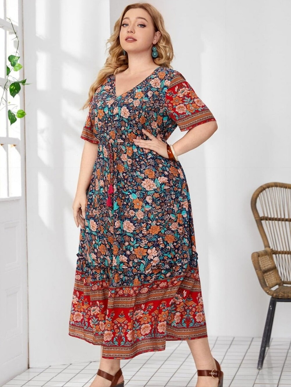 Shein Boho Plus Size Pepper Maxi Dress For Women